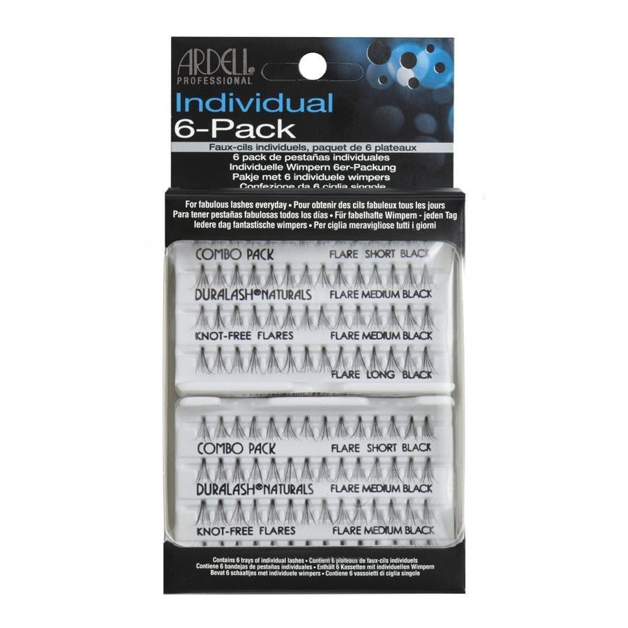 6-Pack Individual Black Combo - Pestañas en grupo sin nudo - Ardell